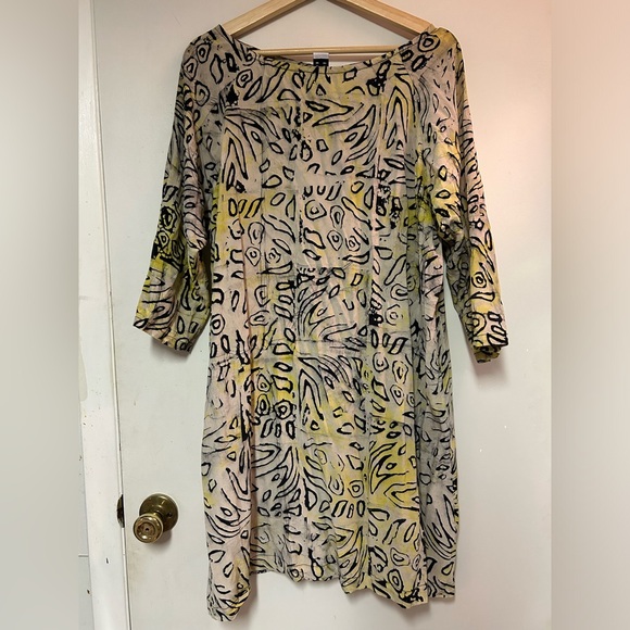 Osei Duro Linter Dress A Touch of Leopard 100% Silk Batik Yellow tie dye XL - Picture 5 of 7